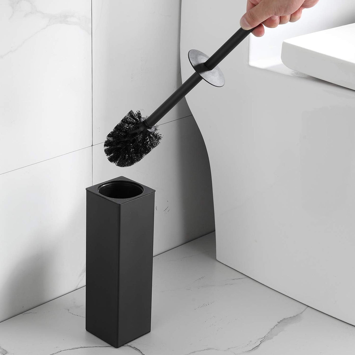 BGL Toilet Brush and Holder Set, Matte Black Freestanding for Bathroom Storage and Organization
