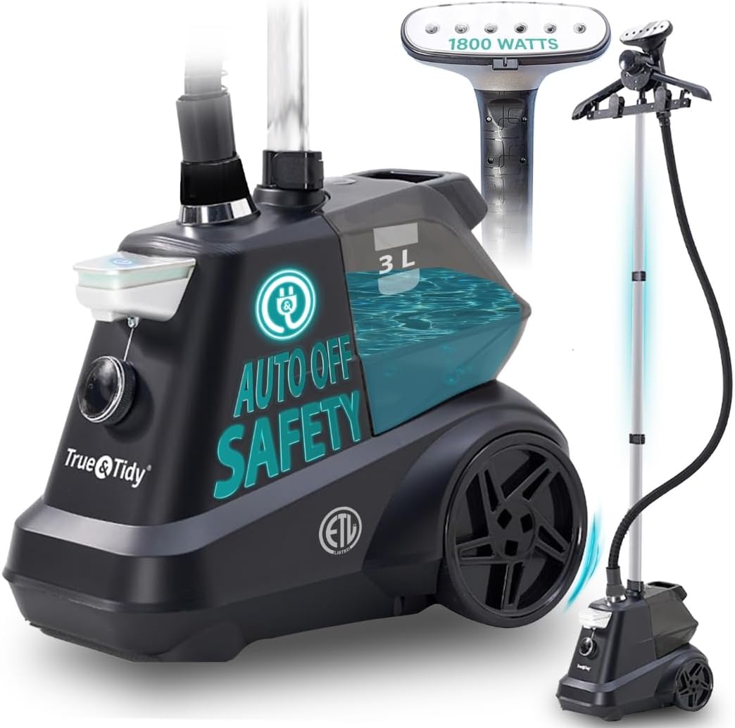 True & Tidy® Heavy-Duty Industrial Standing Garment Steamer for Clothes, 1800 watts, Extra Large 3L