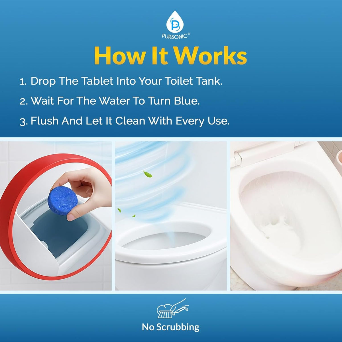 Automatic Toilet Bowl Cleaner Tablets Blue Gel Toilet Tank Cleaners, Septic-Safe Hard Water Ring