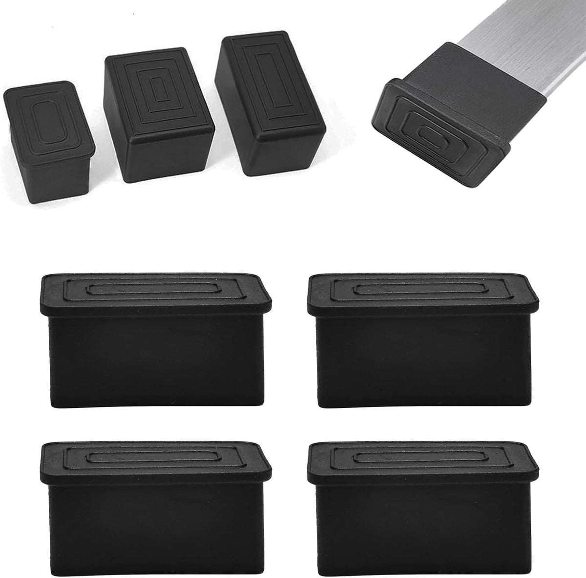 4 Pcs 1" x 1-1/2" Rectangular Rubber Chair Leg Caps, PVC Table Leg Covers, Flexible & Anti-Slip
