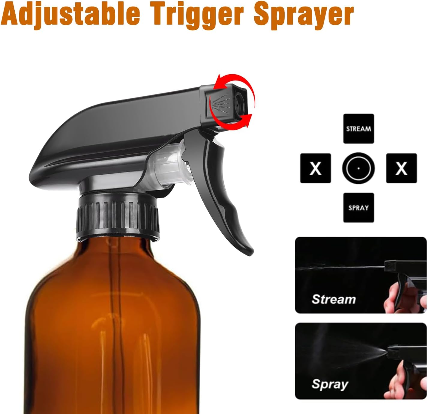 8oz Amber Glass Spray Bottles - 2 Pack Empty Refillable Bottles for Cleaning, Hair Care, Essential