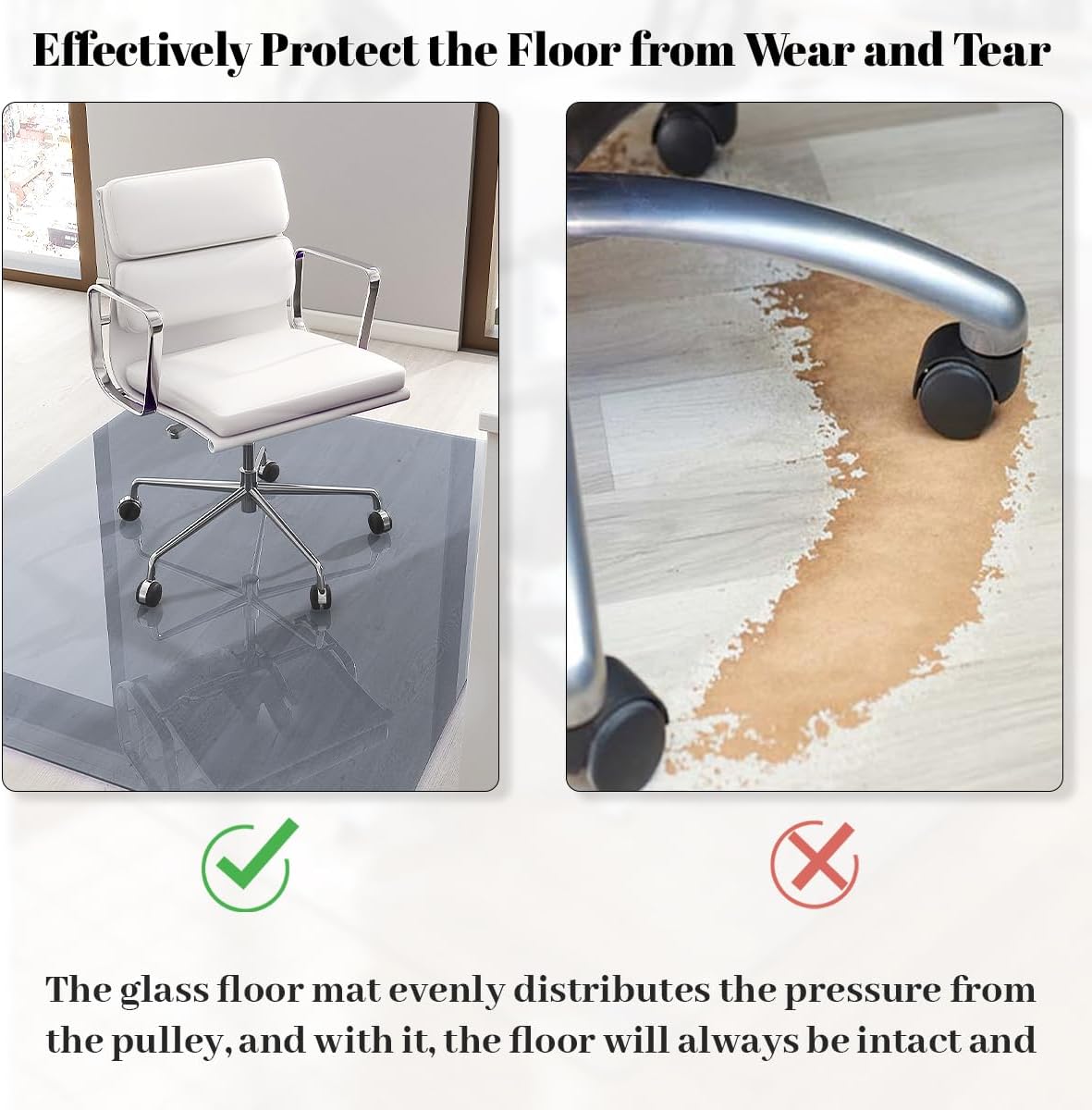 Tempered Glass Floor Mat for Office Chair, 36" x 46" Heavy Duty Hard Office Chair Mat, for Carpeted