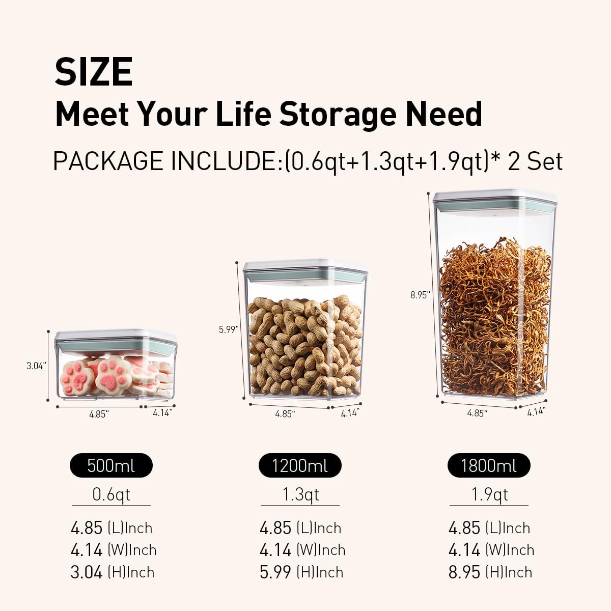 Pop Food Storage Containers Set, 6Pcs Airtight Containers with Lids for Kitchen Pantry Organizers