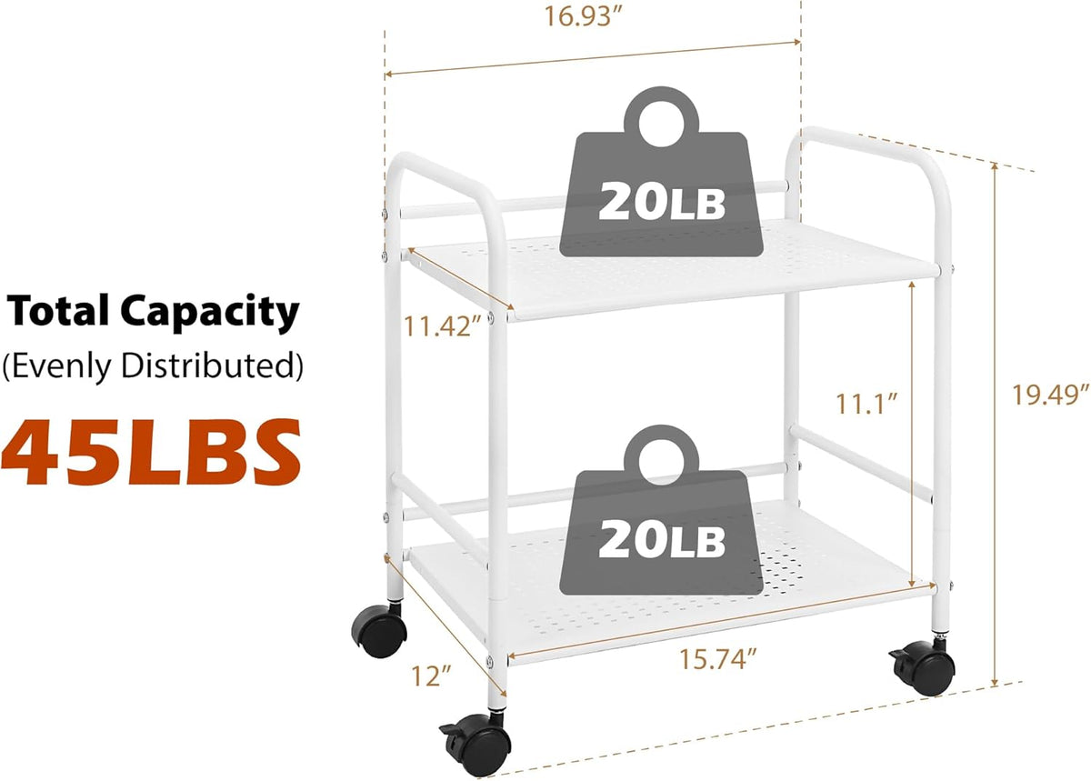 SunnyPoint 2-Tier Metal Rolling Utility Cart – Mobile Storage Shelf with Caster Wheels – Small