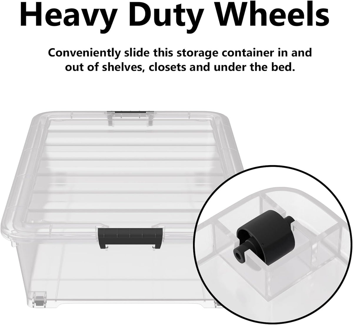 50 Quart Multipurpose Under Bed Storage Container Bins with Secure Latch Lid & Wheels, Underbed