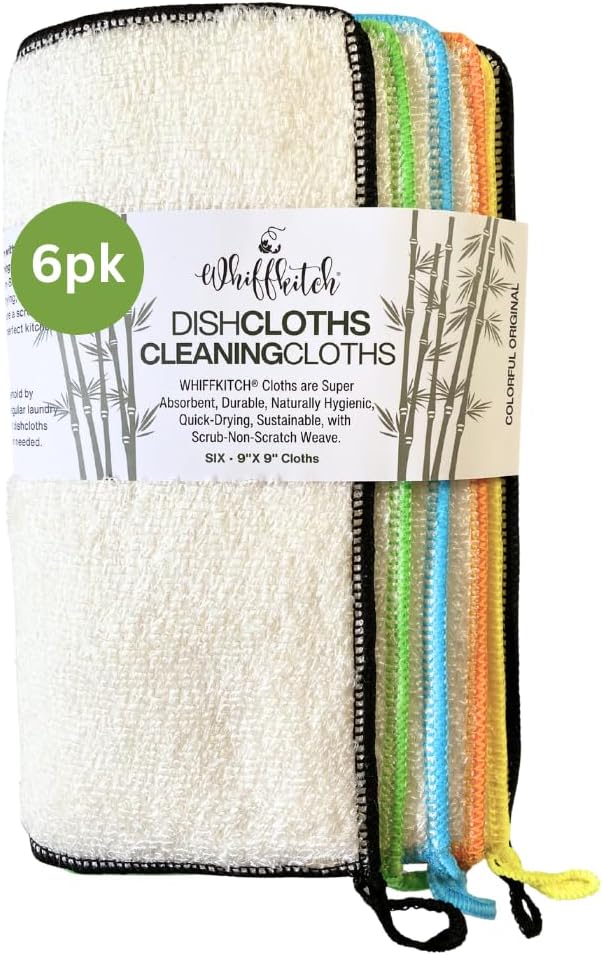 Whiffkitch Dishcloths Dishrags for Kitchen and Household Cleaning 9x9 6-Pack Non-Scratch 2-Ply