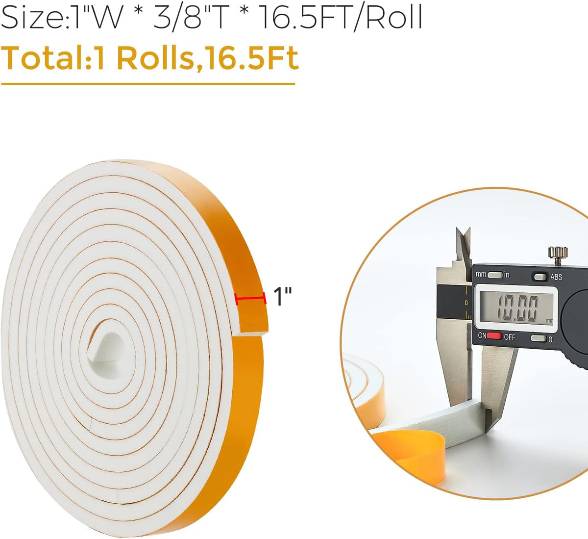16.5 Feet Weather Stripping Door Seal, 1" Wide X 3/8" Thick Door Seal Strip High Density Foam Tape