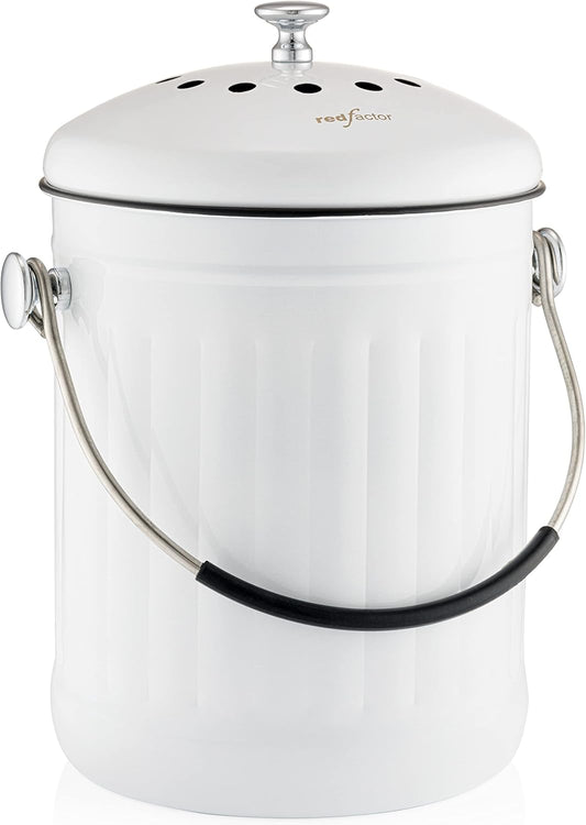 RED FACTOR Premium Compost Bin for Kitchen Countertop - Stainless Steel Food Waste Bucket with