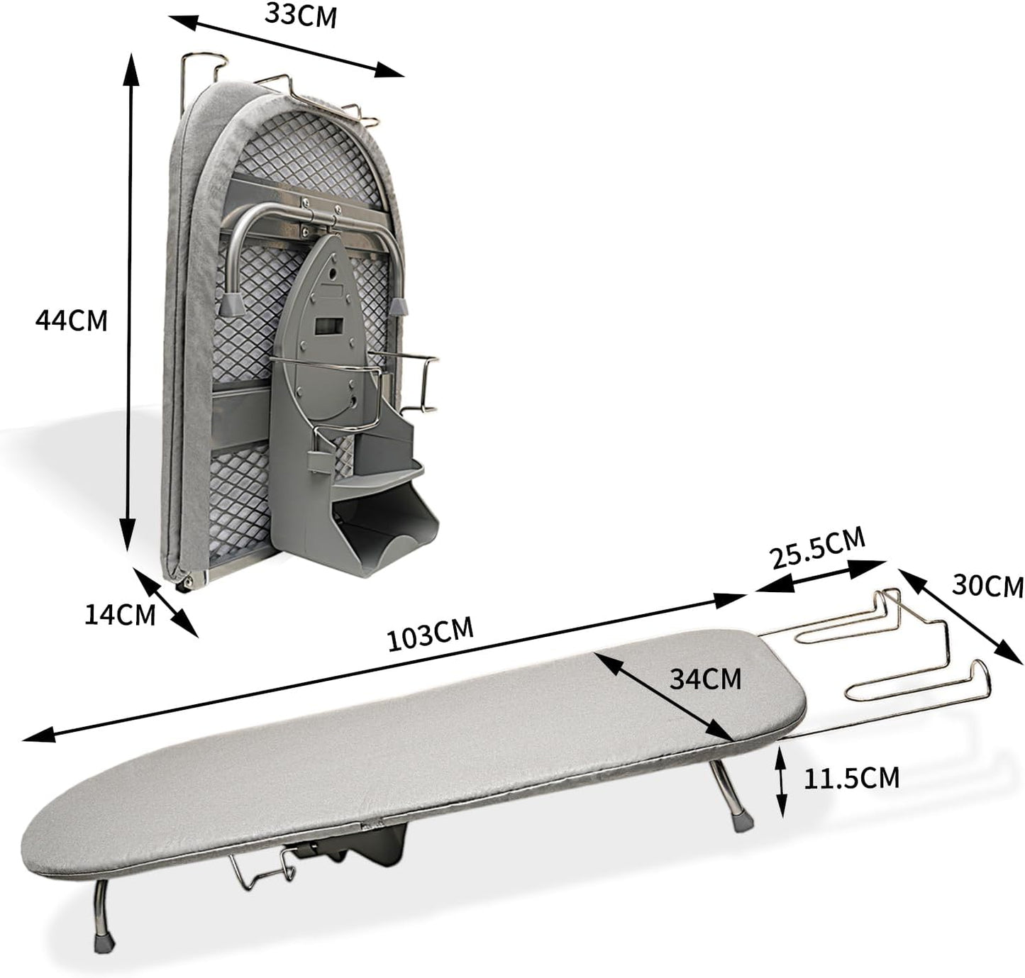 Folding Tabletop Ironing Board with Iron Holder Rest, Portable Space Saving Small Metal Ironing