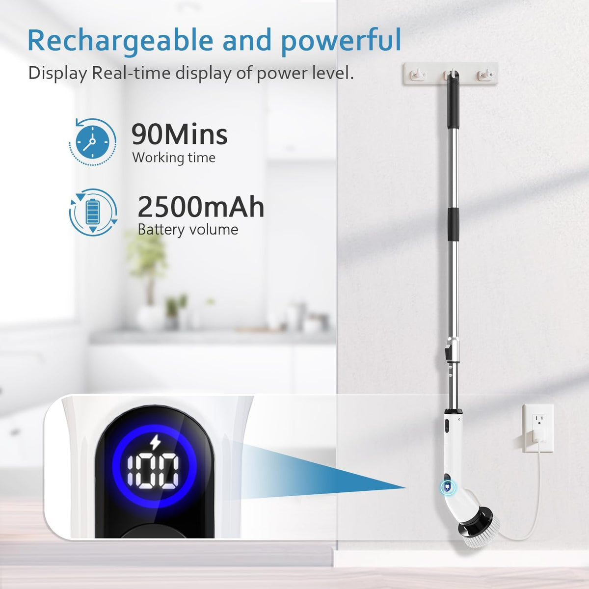 TUYU Electric Spin Scrubber, Full-Body IPX7 Waterproof Bathroom Scrubber with Power LCD Display, 8