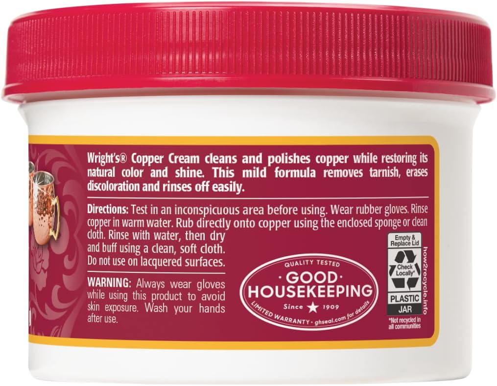 Wright's Copper Cream Cleaner - 8 Ounce 2 Pack with Polishing Cloth - Gently Cleans and Removes