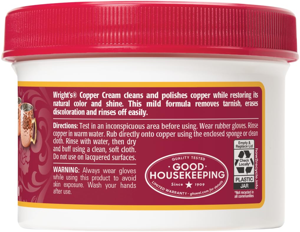 Wright's Copper and Brass Cream Cleaner - Gently Cleans and Removes Tarnish Without Scratching, 8