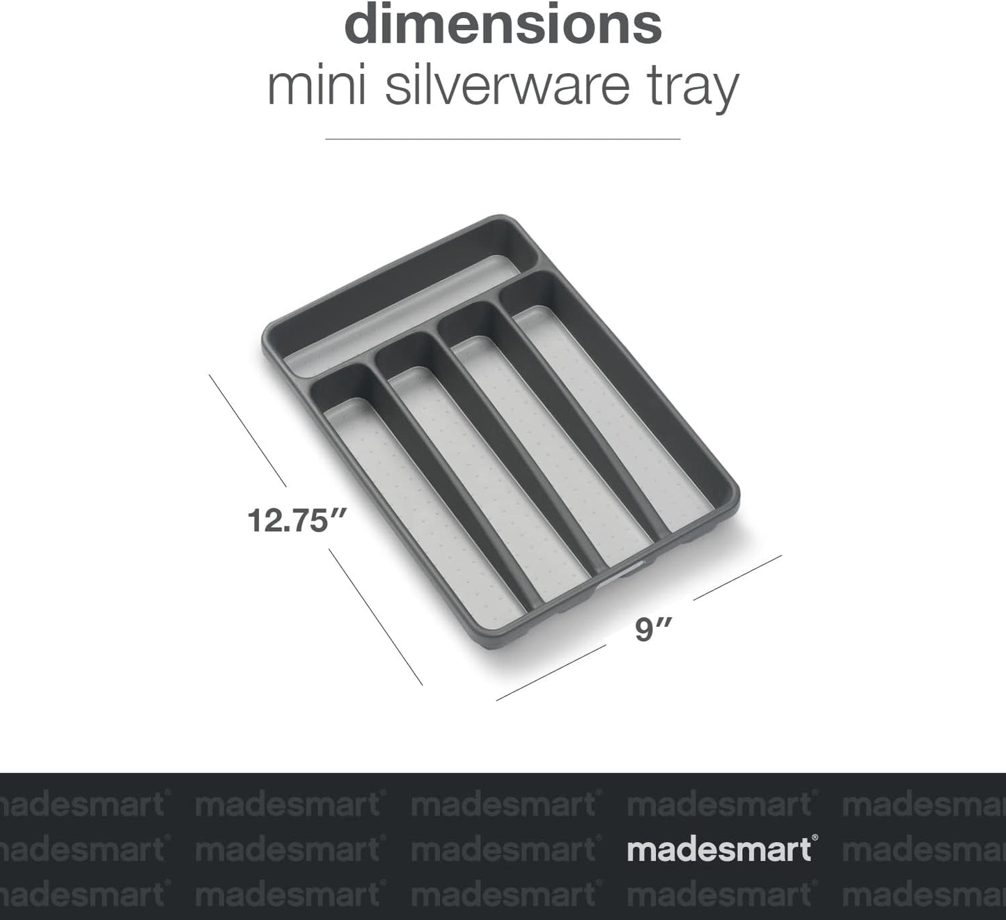 madesmart Classic Mini Silverware Tray, Soft Grip, Non-Slip Kitchen Drawer Organizer, 5