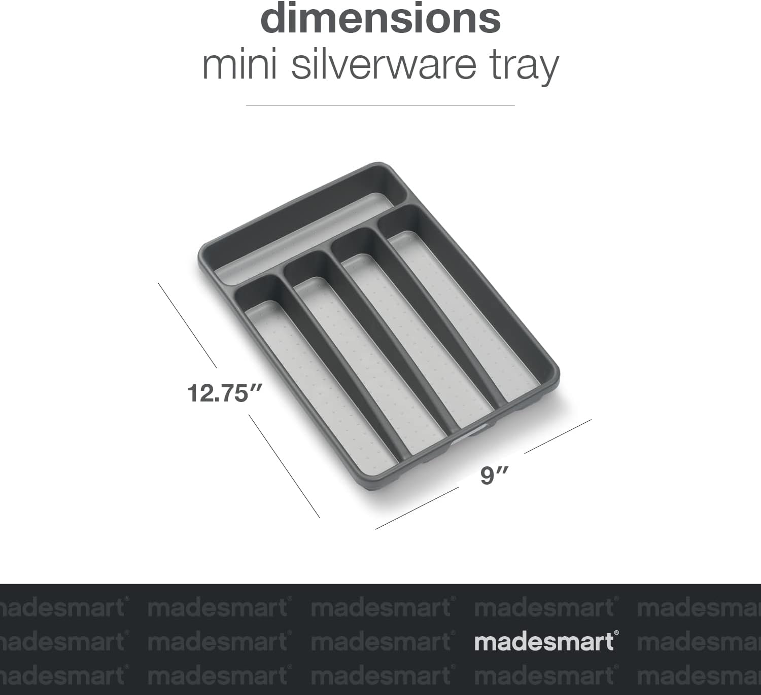 madesmart Classic Mini Silverware Tray, Soft Grip, Non-Slip Kitchen Drawer Organizer, 5