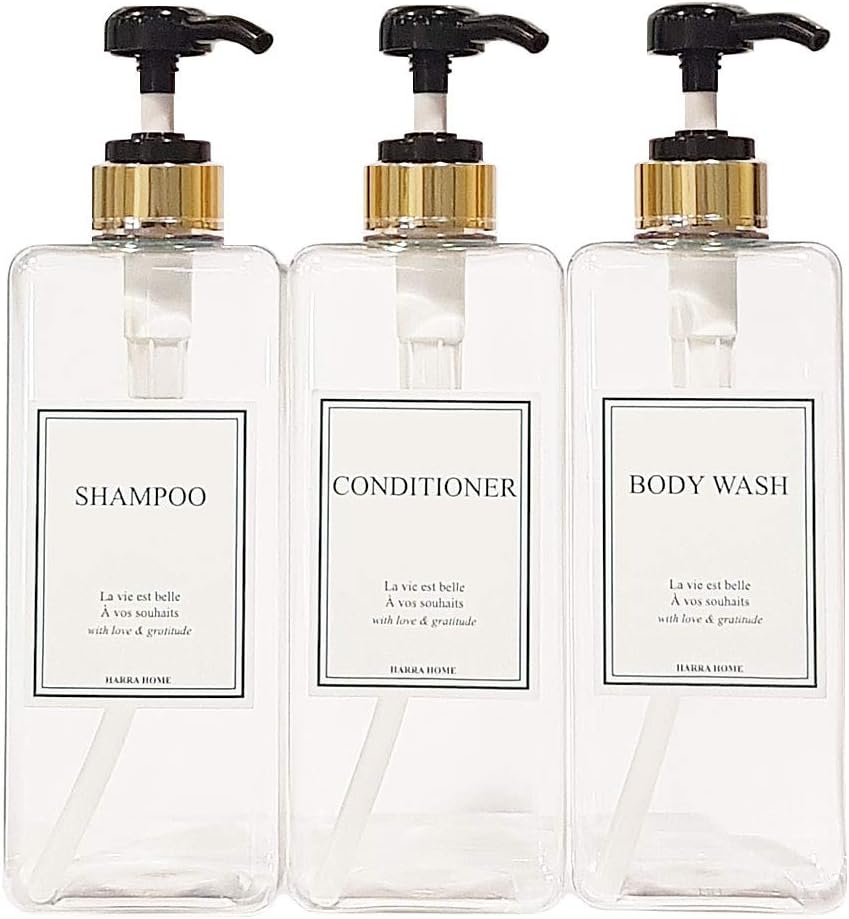 Modern Gold Design Large 27 oz Shampoo and Conditioner Dispensers - Empty Plastic Refillable Pump