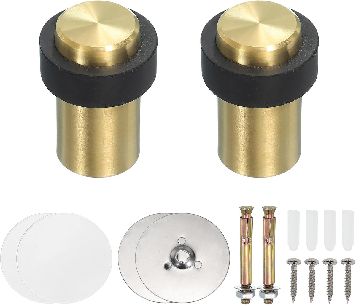 PATIKIL 2Set Round Door Stoppers, 60mm Stainless Steel Door Stop Doorstop Wedge Metal Cylinder Self