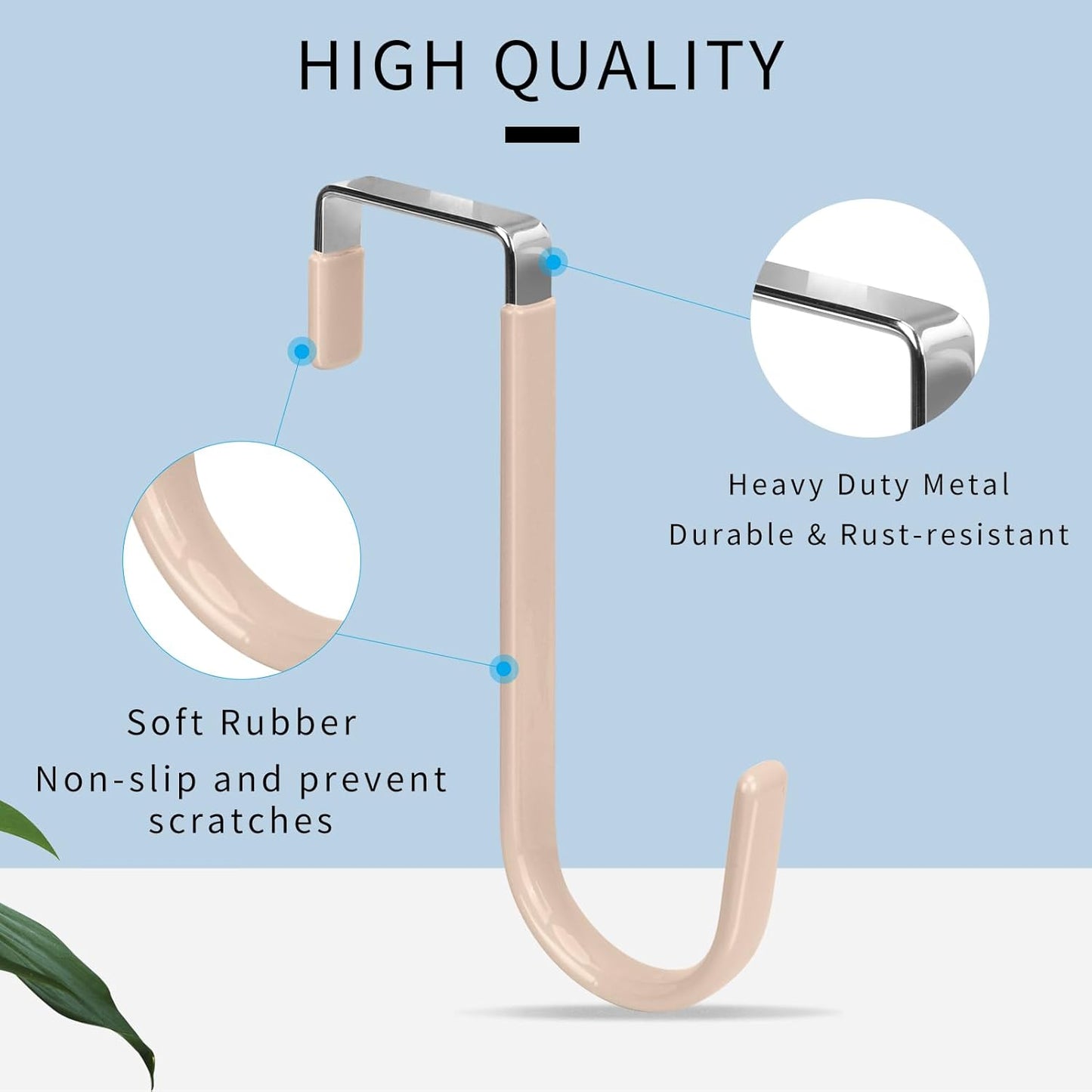FYY Over The Door Hooks, 4 Pack Door Hangers Hooks with Rubber Prevent Scratches Heavy Duty