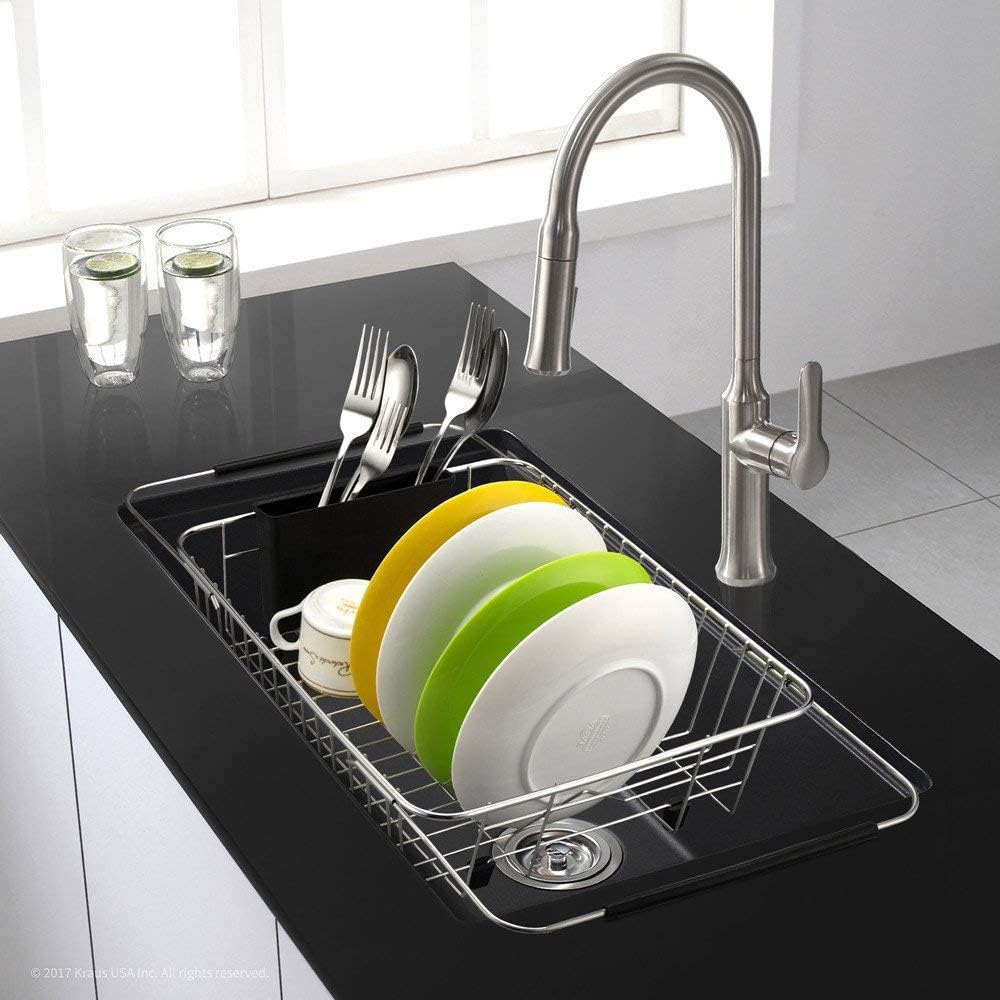 SANNO Expandable Dish Drying Rack,Dish Drainer,Dish Plate Holder Basket in Sink or On Counter with
