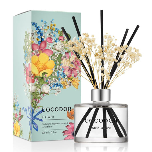 COCODOR Flower Reed Diffuser Set / 6.7oz / White Jasmine/Scent Diffuser with Sticks