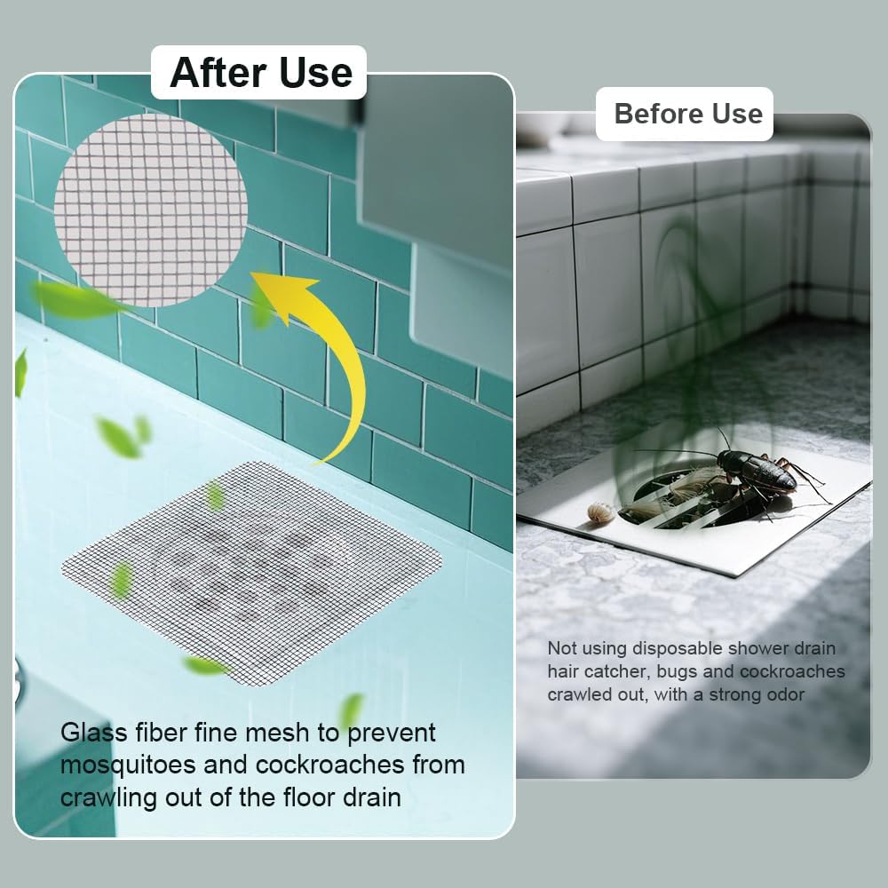 80PCS 4"x4" Disposable Hair Drain Stickers, Anti-Blocking Filter Screen Self-Adhesive Mesh Drain