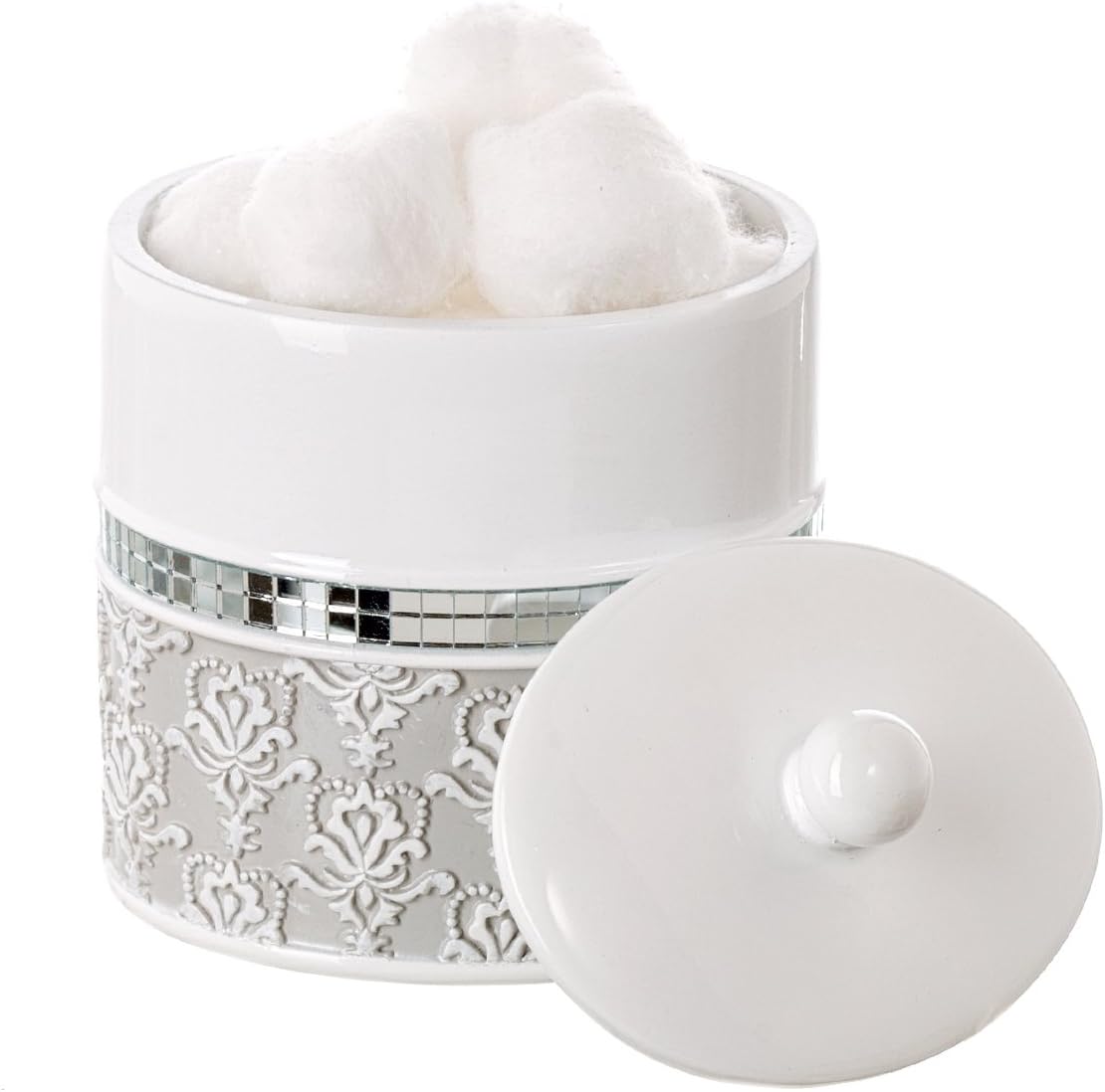 Creative Scents Mirror Damask Qtip Holder - Decorative Qtip Holder Canister Jar, Durable Cotton