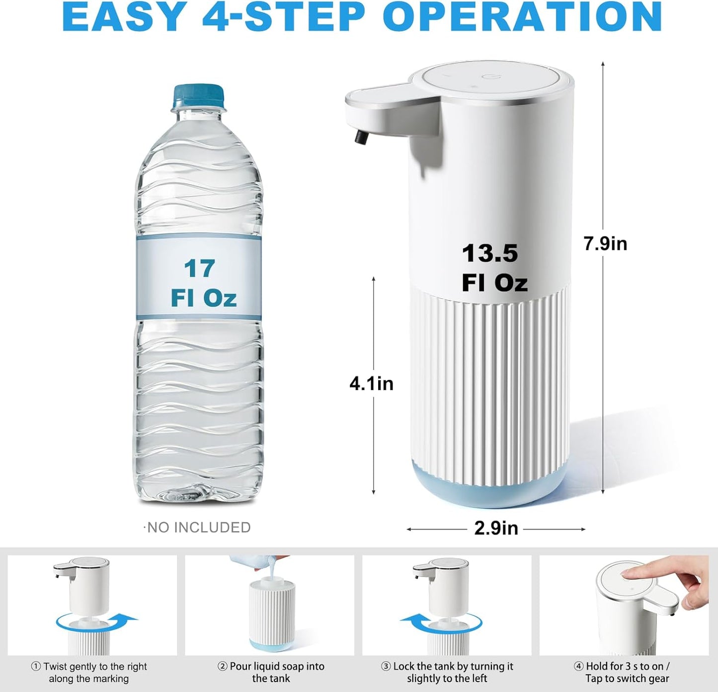 Automatic Soap Dispenser, 2 Pack White Touchless Liquid Soap Dispenser for Bathroom, 13.5 Fl Oz