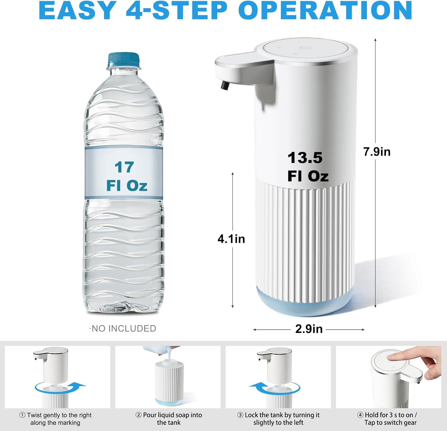 Automatic Soap Dispenser, 2 Pack White Touchless Liquid Soap Dispenser for Bathroom, 13.5 Fl Oz
