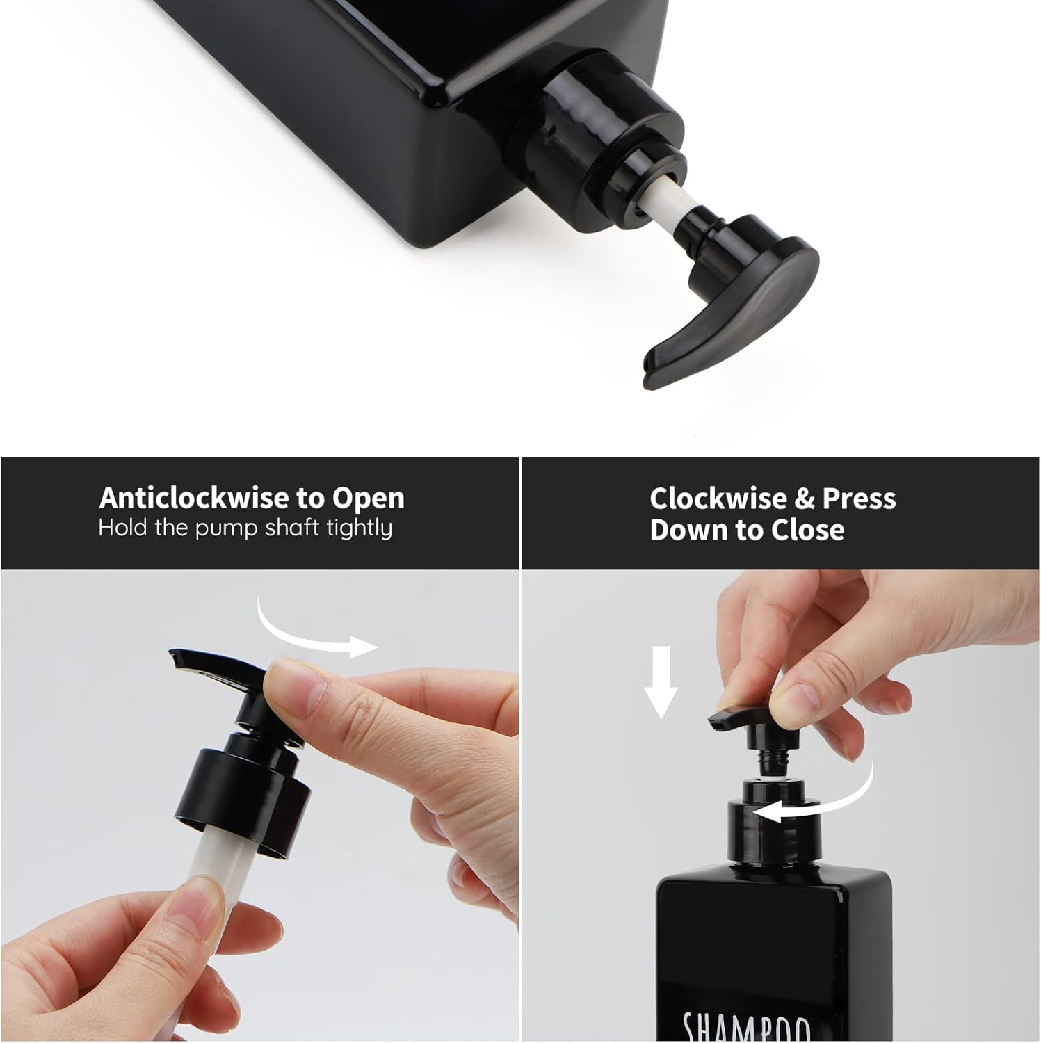 Segbeauty Plastic Square Soap Dispenser Black, 3pcs 16.9oz Refillable Shampoo and Conditioner