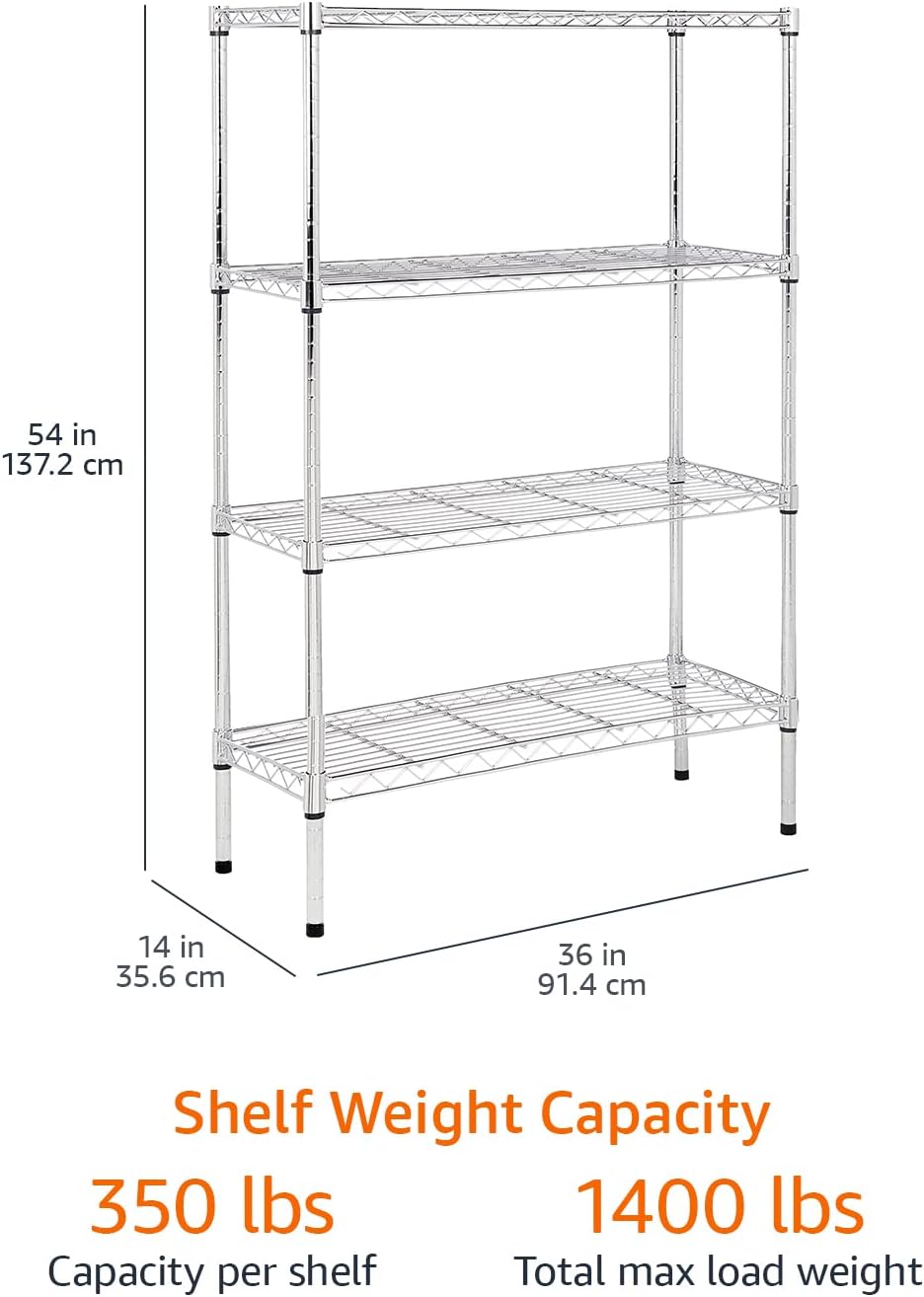 Amazon Basics 4-Shelf Adjustable Heavy Duty Steel Wire Rack Storage Shelving Organizer for Kitchen