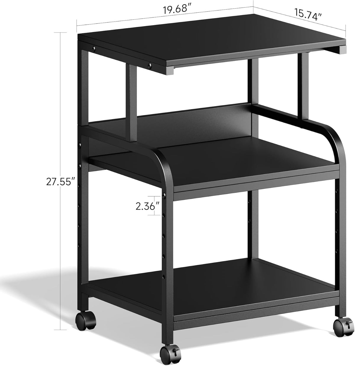 Printer Stand, 20×16×28'' Metal Printer Table with Wheels, 3 Tier Rolling Cart with Adjustable