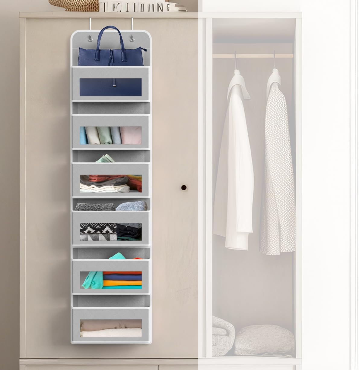 SIMPLE HOUSEWARE 6 Clear Window Pocket Over Closet Door Storage Hanging Organizer for Bedroom