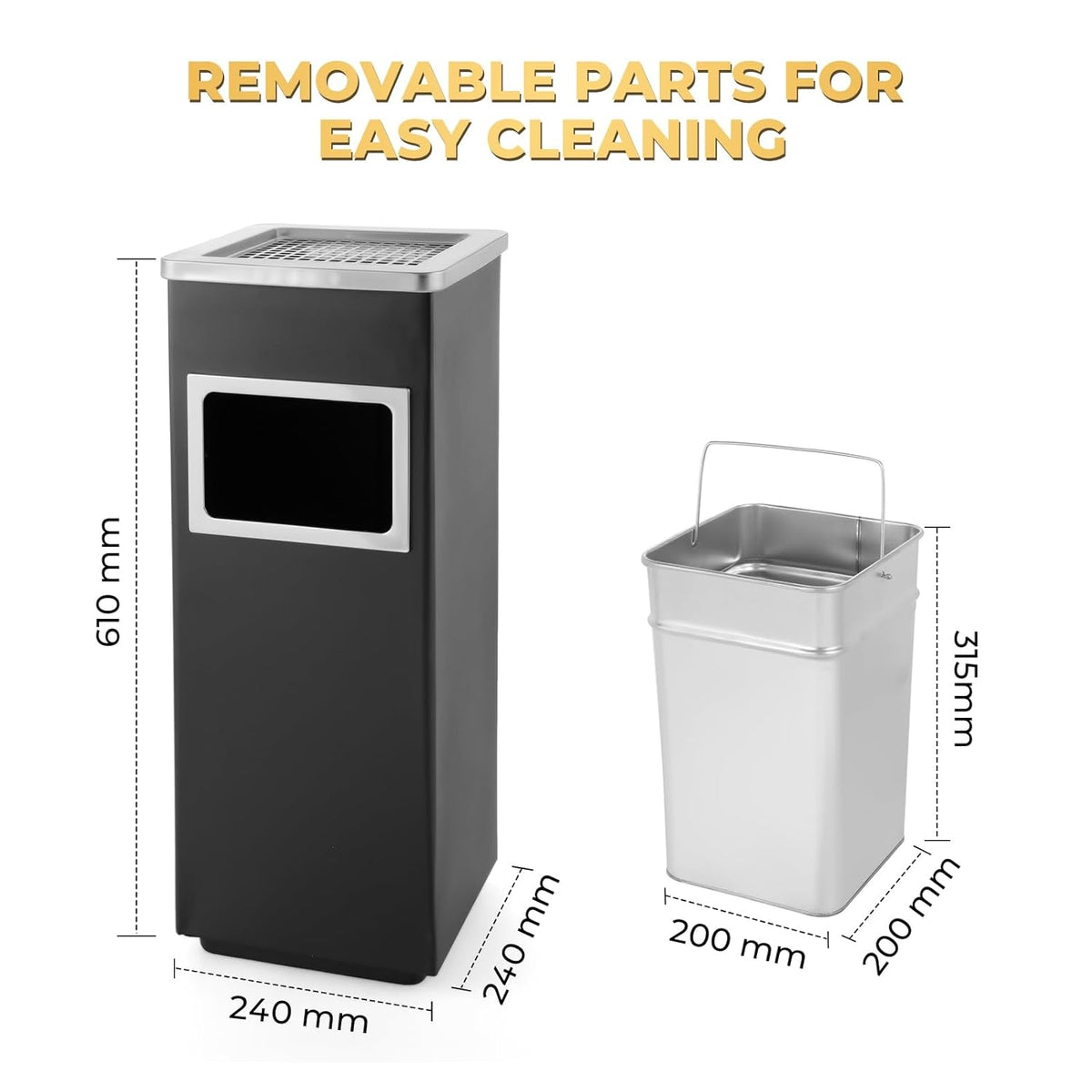 Trash Can Outdoor Waste Container Square Stainless Steel Trash Can with Removable Inner Bucket for