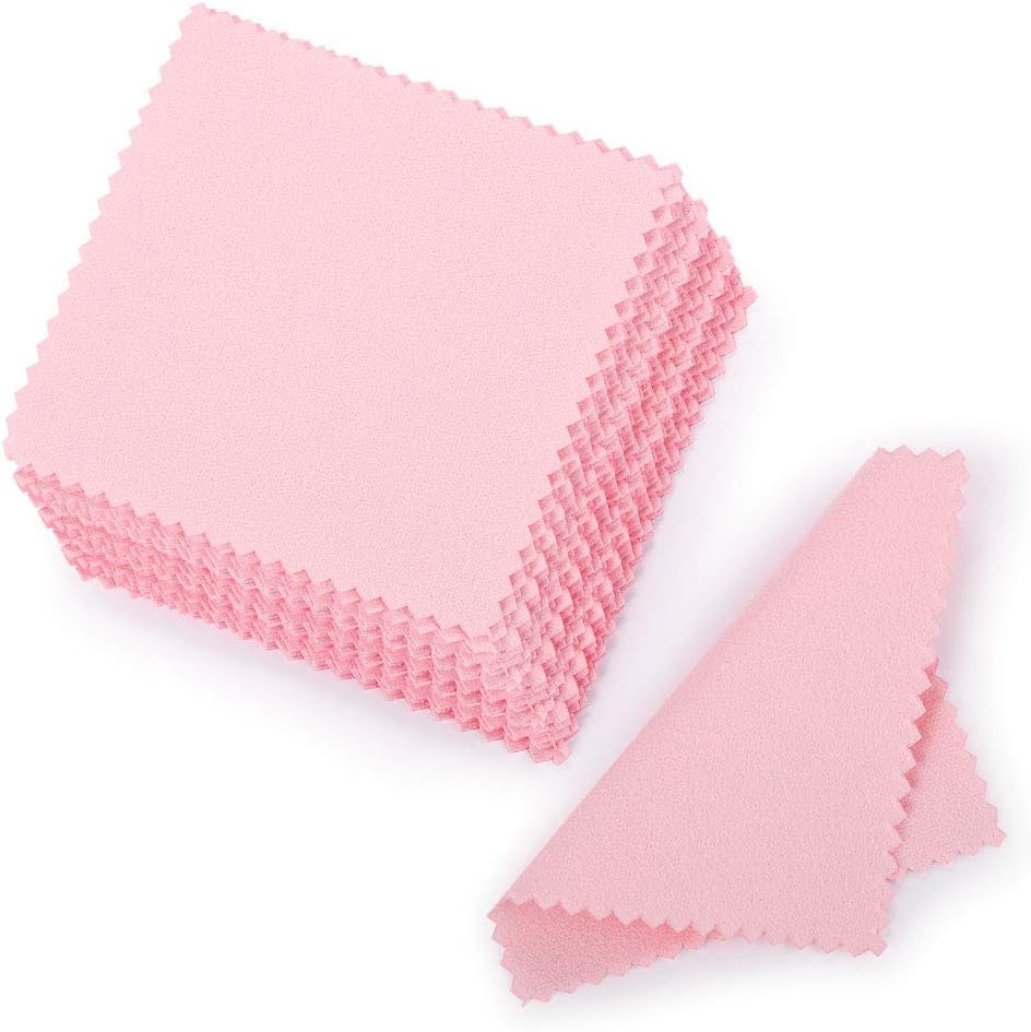 SEVENWELL 50pcs Jewelry Cleaning Cloth Pink Polishing Cloth for Sterling Silver Gold Platinum Small