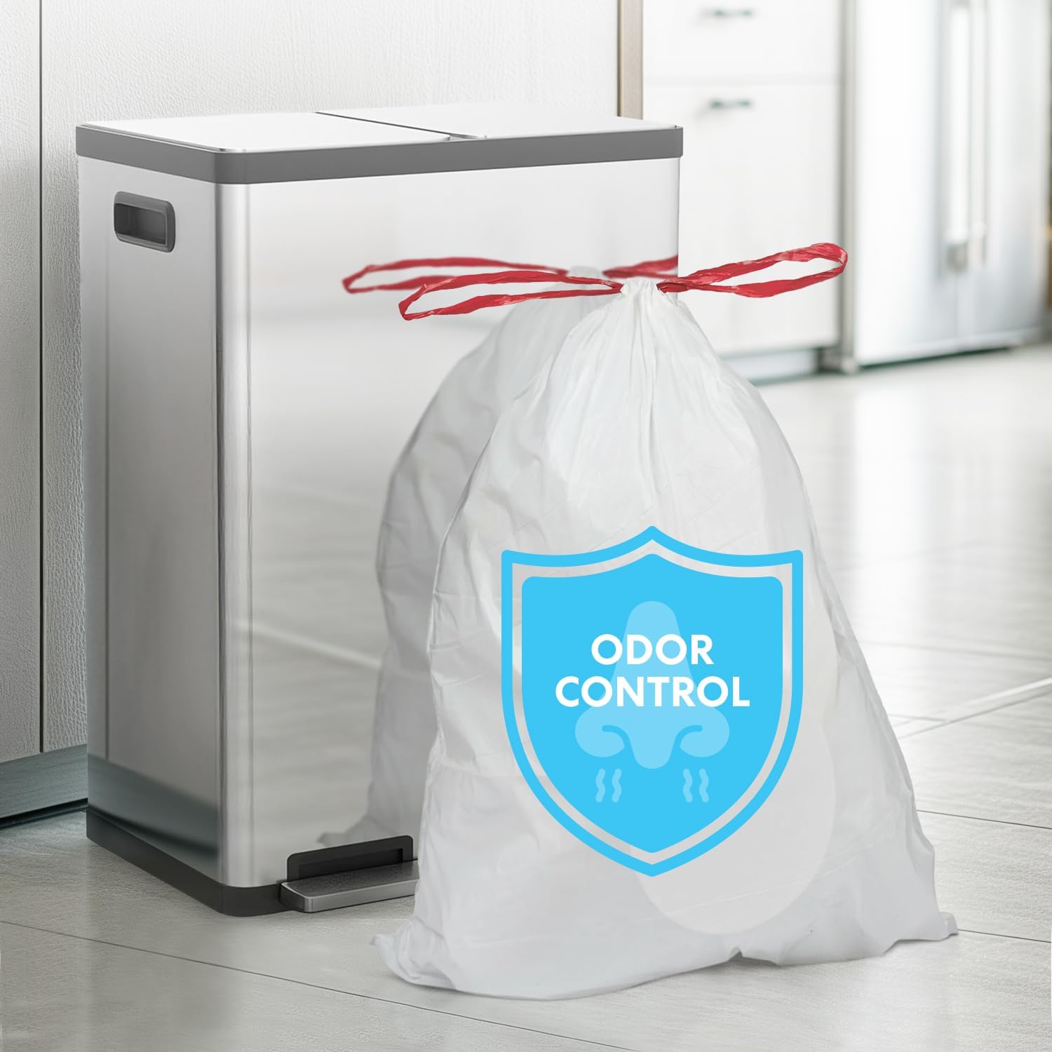 SIMPLI-MAGIC 8 Gallon Drawstring Trash Bags, 120 Pack – Tall Kitchen Garbage Bags, Custom Made with