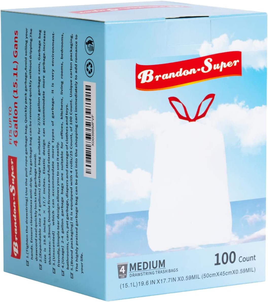 Small Trash Bag 4 Gallon Drawstring Garbage Bags For Small Trash Cans 2-4 Gallon, Office kitchen