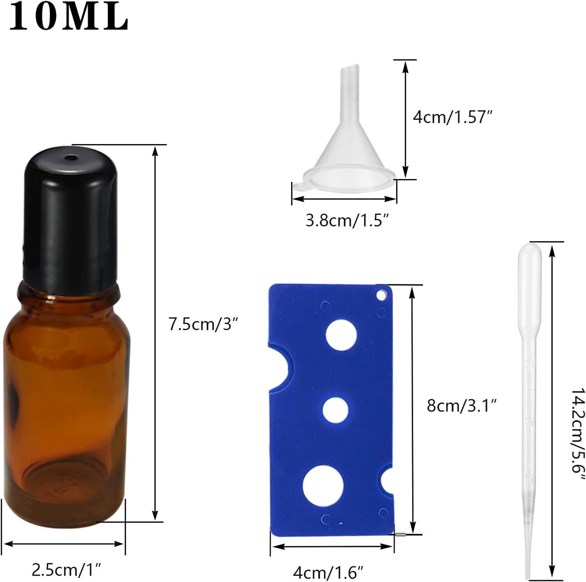10ML Roller Bottles for Essential Oil, 4 Pack Empty Amber Glass Roller Bottle for Perfume Oil, Roll