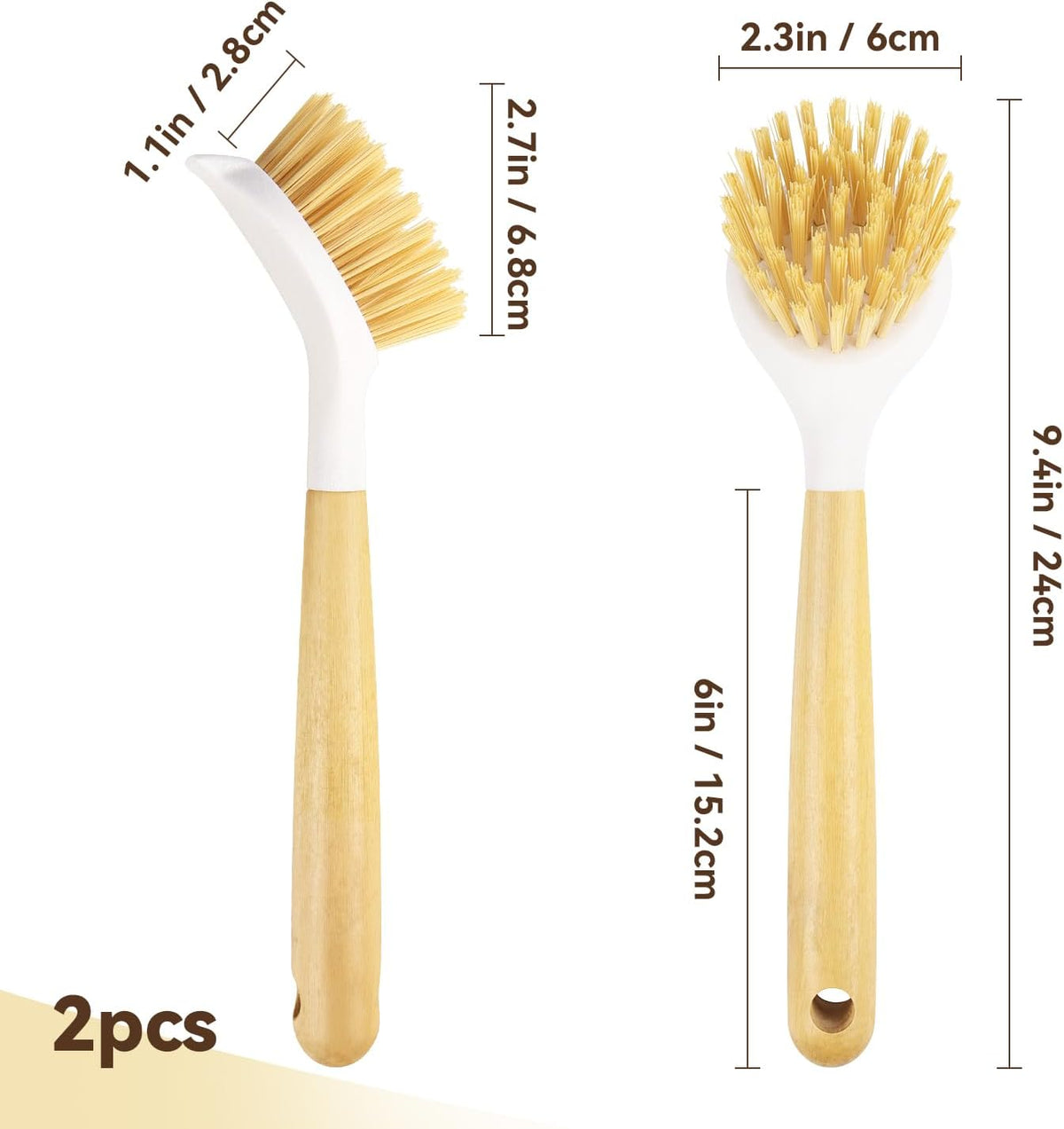 2 Pack Kitchen Scrub Brushes for Cleaning Dish Brush with Handle for Pans, Pots, Kitchen Sink