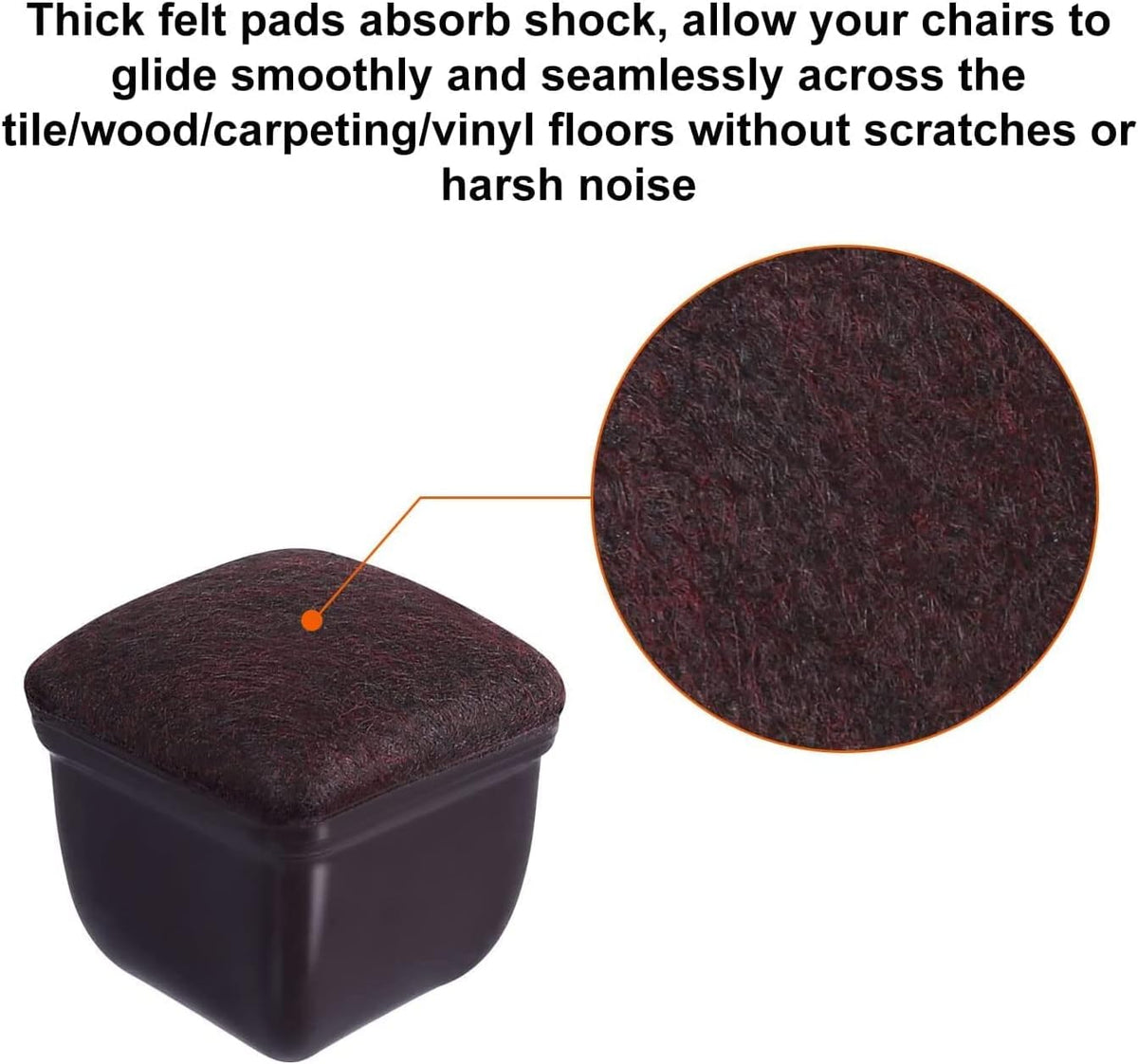 Ezprotekt 24 Pcs Square Chair Leg Floor Protectors with Felt, Silicone Felt F for Hardwood Floor