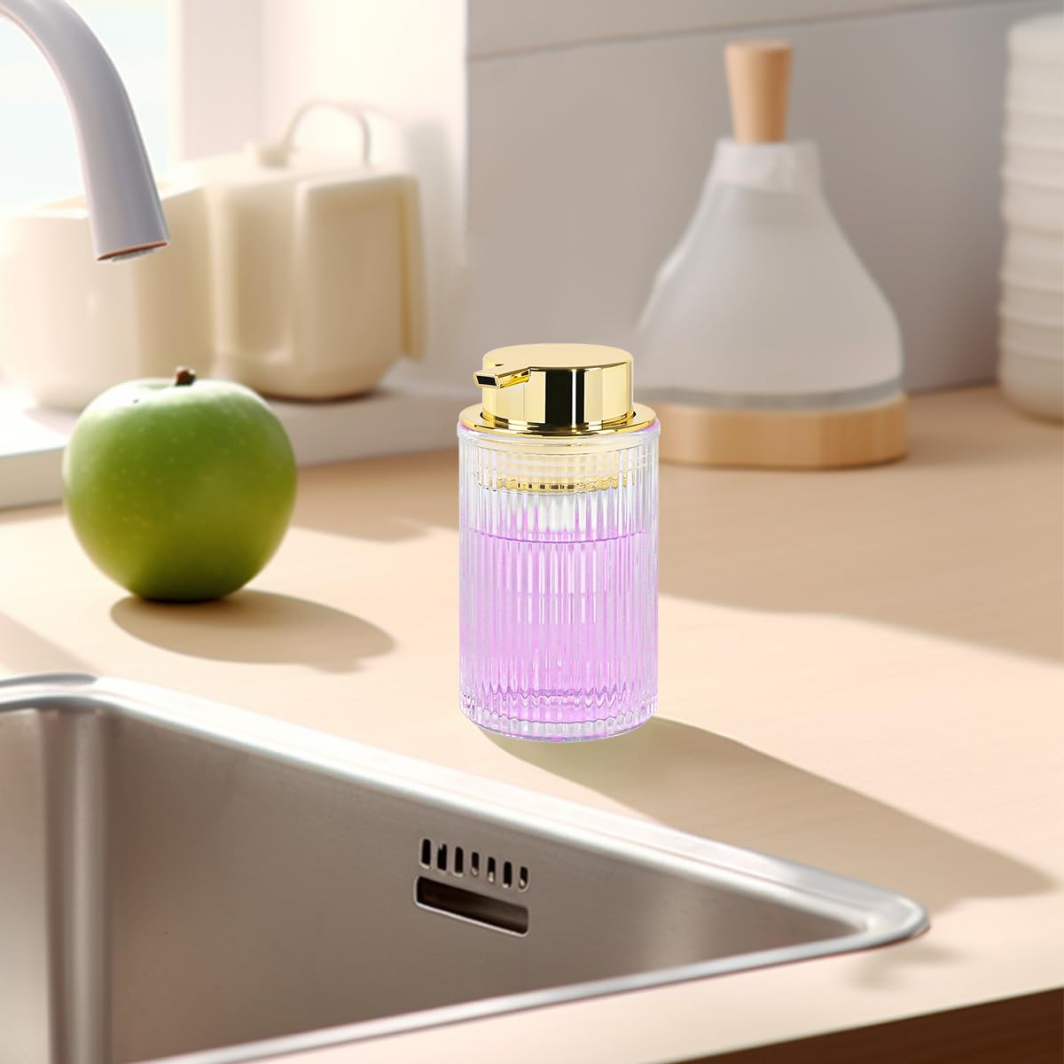 Clear Foaming Soap Dispenser, 12 Oz Glass Foaming Hand Soap Dispenser with Gold Pump, Bathroom