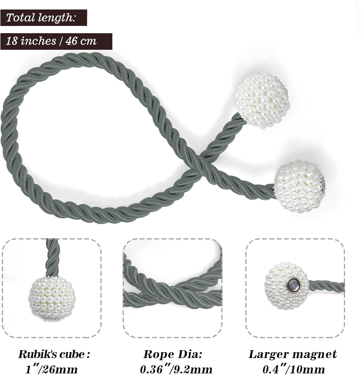 Hion Magnetic Curtain Tiebacks Gray Blue 6 Pack, Curtain Tiebacks Buckles Holdbacks Holders Hooks