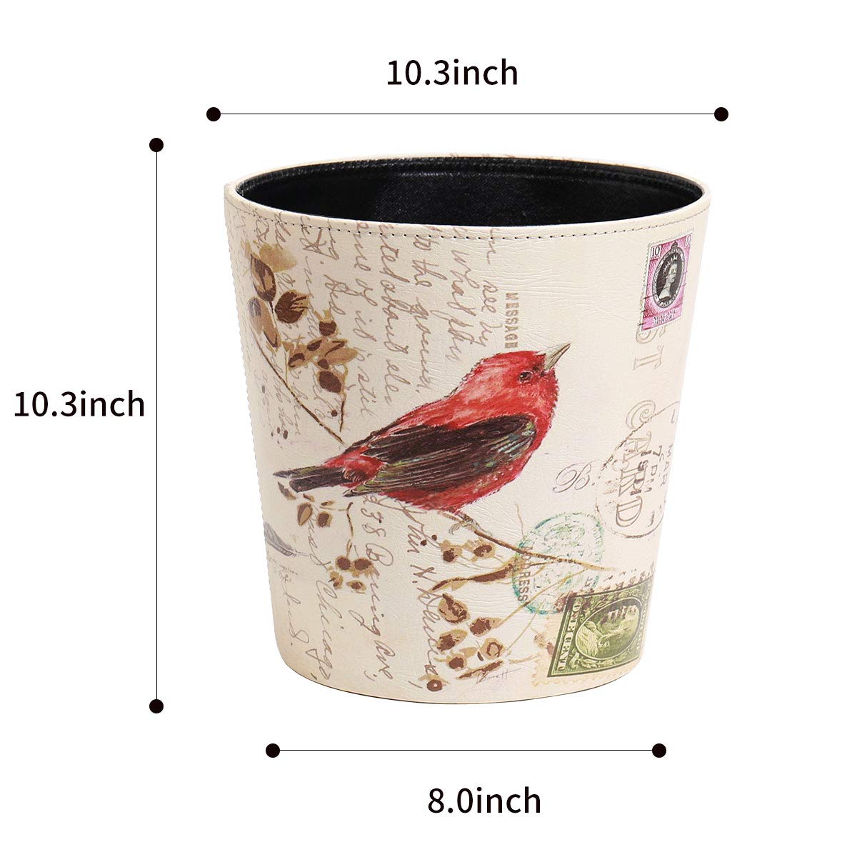 PU Leather Small Trash Can Wastebasket, Round Garbage Container Basket for Bathrooms, Laundry Room