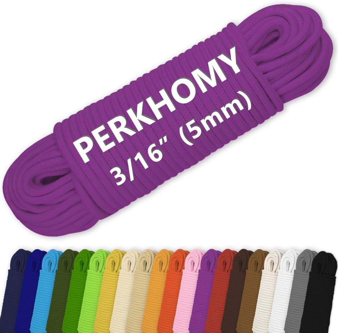 PerkHomy Cotton Rope 3/16" (5mm) 100 ft Multi Purpose Utility Diamond Braided Cord, Natural Cotton