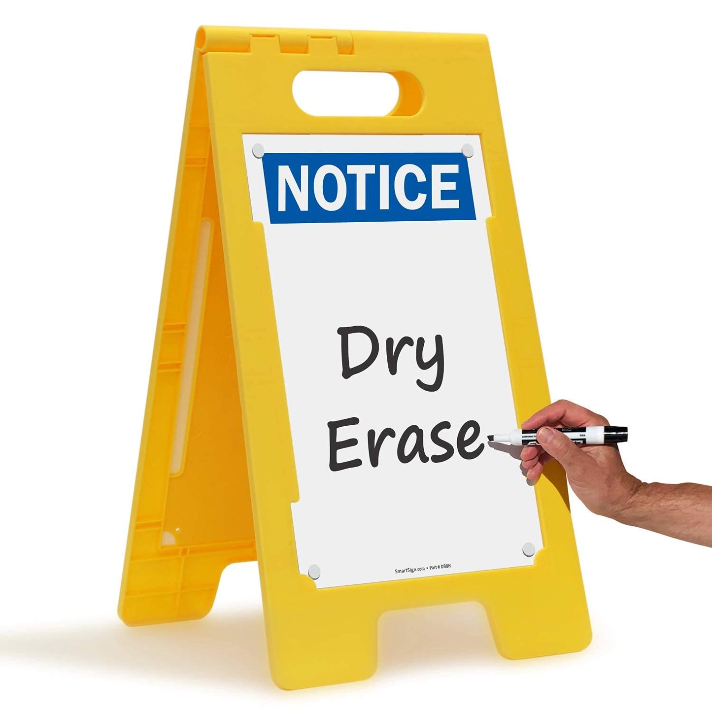 SmartSign 25 x 12 inch “Notice” Write-On Two-Sided Folding Floor Sign, Dry Erase, Digitally Printed