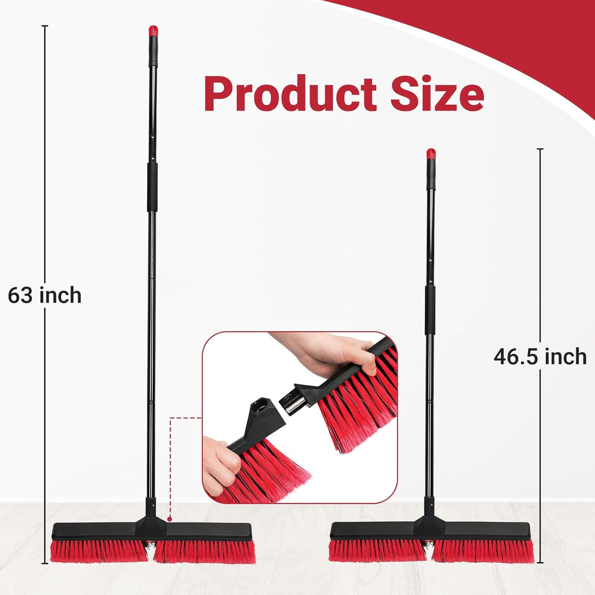 24" Push Broom Outdoor with 63" Long Handle and Stiff Bristles, Heavy Duty Outdoor Broom Brush for