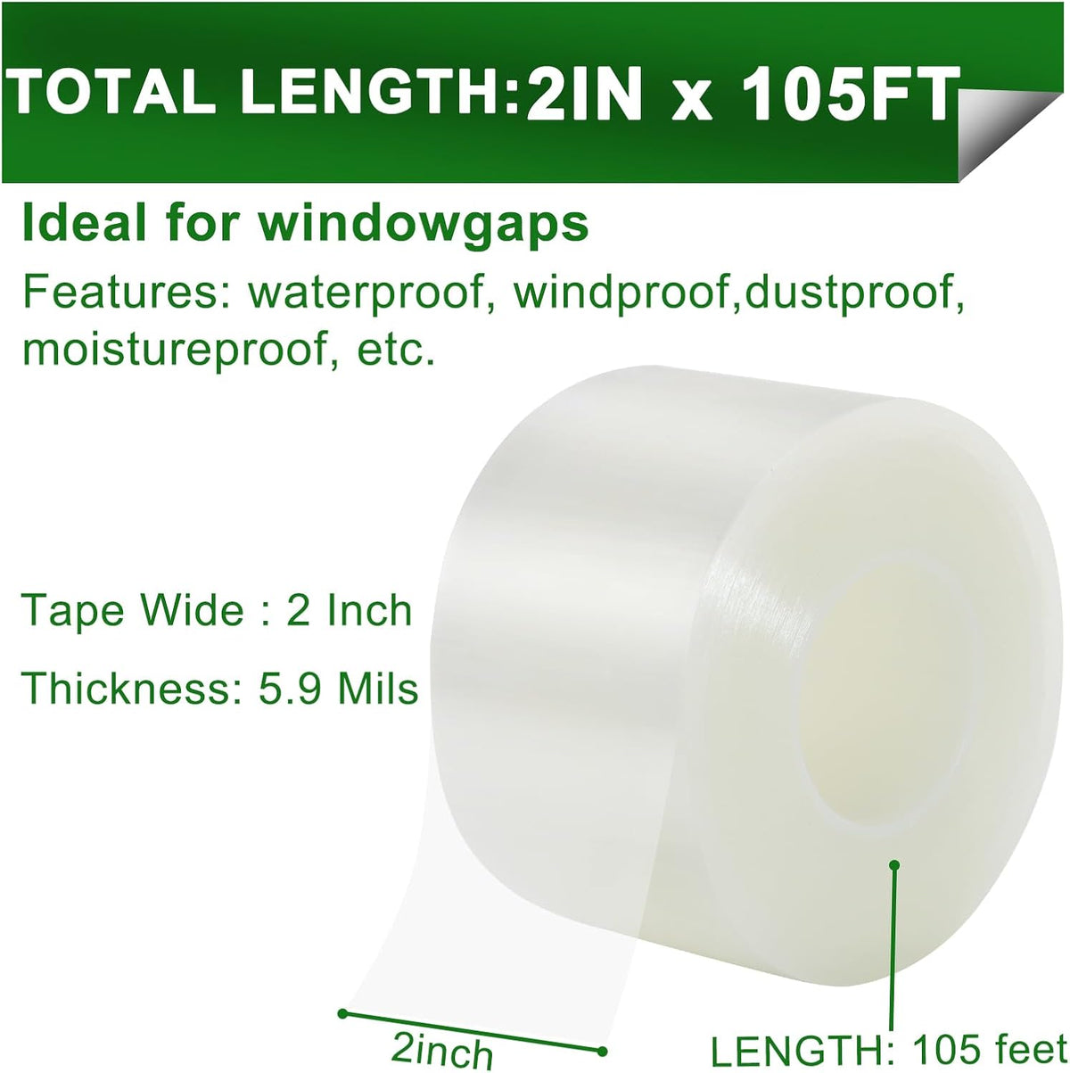 Transparent Window Weather Sealing Tape 2 Inch x 35 Yards Weather Stripping Residue Free Clear