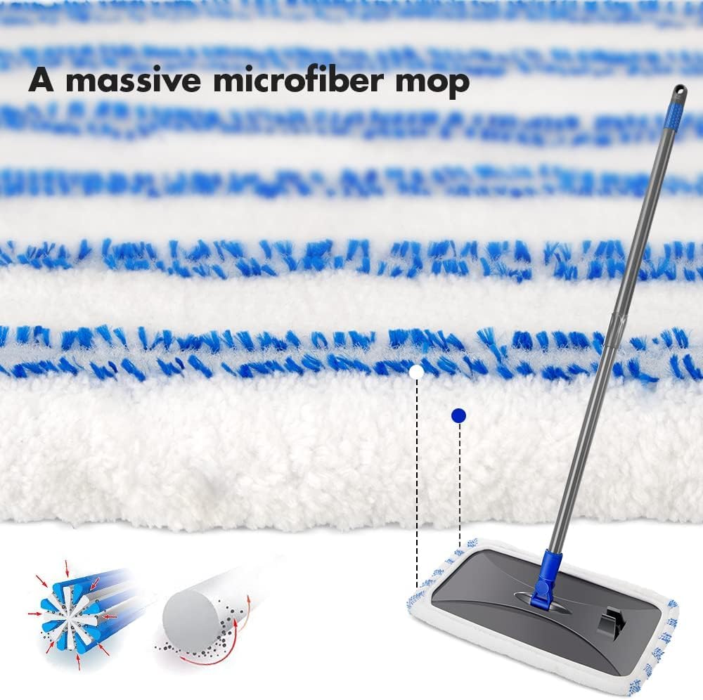 Masthome Extra Large Microfiber Mop for Floor Cleaning, 16“ Flat Mop with 5 Pad for Wet & Dry Use