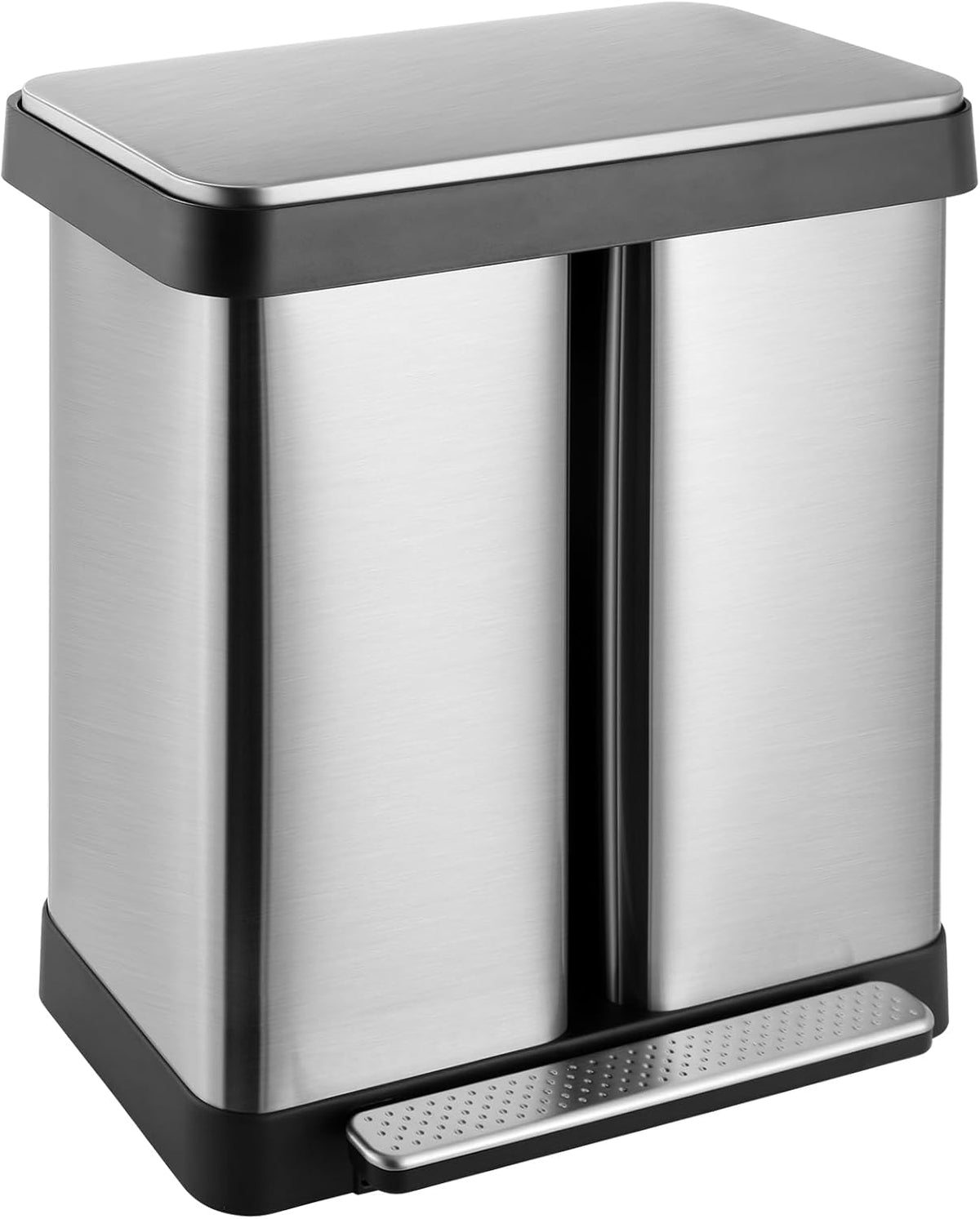 16 Gallon Dual Compartment Trash Can, Hands-Free Recycling Rectangular Garbage Bin, Stainless Steel