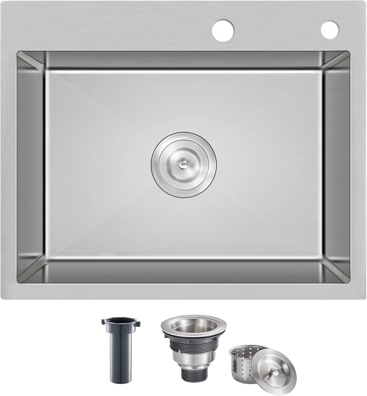 21.6x17.7 inch Drop in Kitchen Sink, Handmade 304 Stainless Steel Sink with 2 Holes, 8.6" Deep