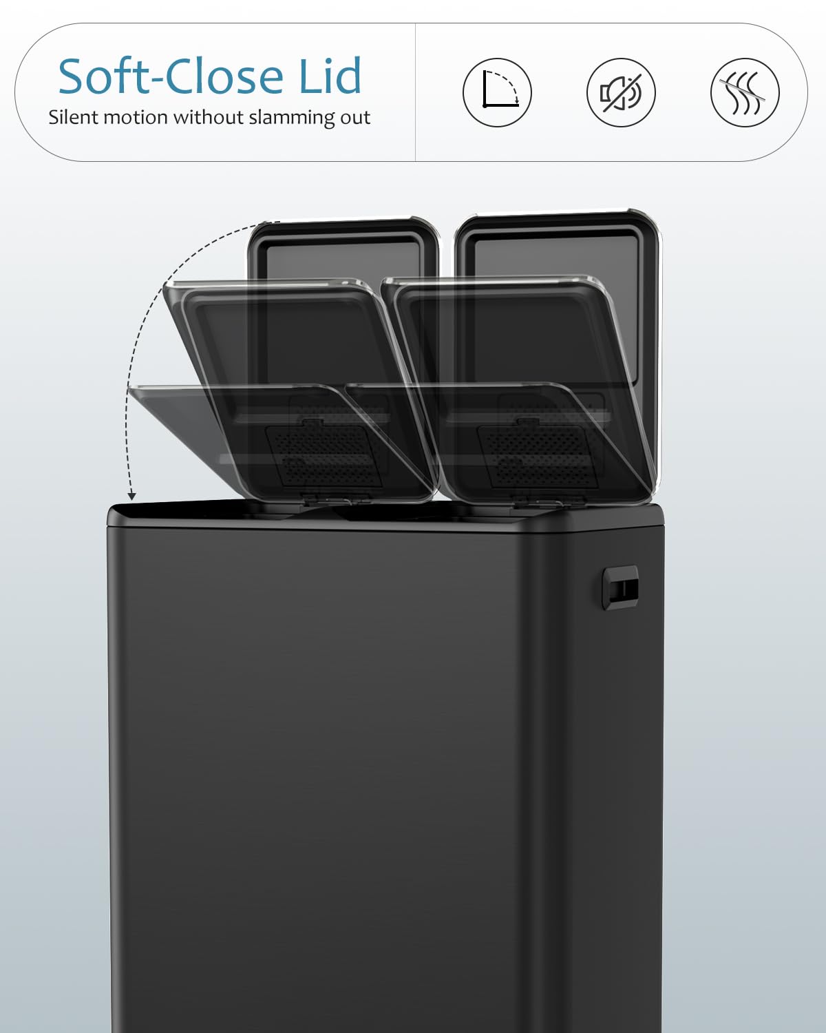 16 Gal (2 x 30 L) Dual Trash Can, Stainless Steel Kitchen Garbage Bin, Recycle Dustbin with Odor