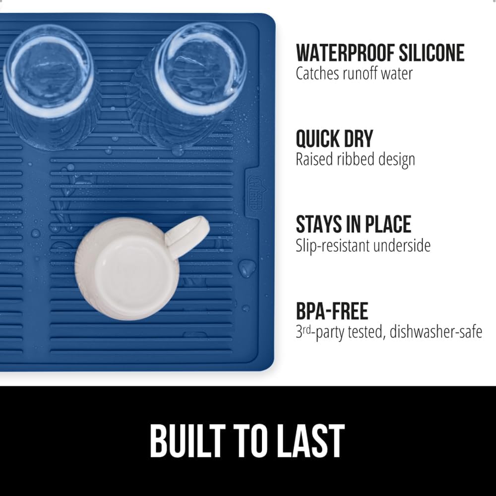GORILLA GRIP 100% BPA-Free Patented Silicone Dish Drying Mat for Kitchen Counter, Water Catching
